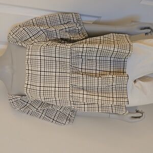 Free Assembly Short Sleeve Boat Neck Gray Plaid Blouse Size XXL